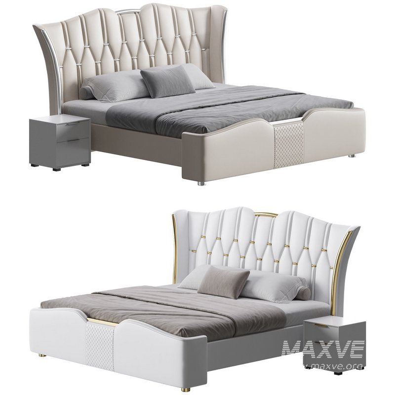 Modern Off-White Upholstered Tufted King Bed - Image 1