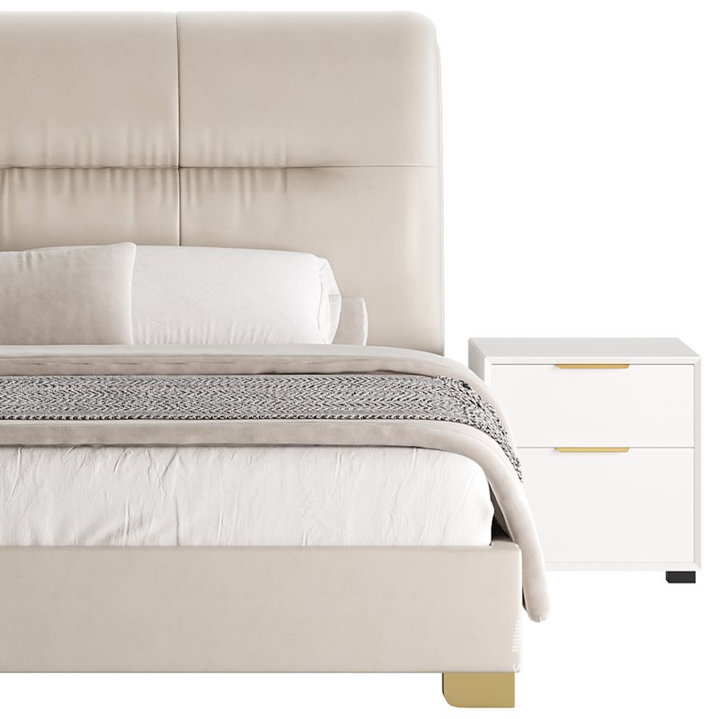 Elegant Beige Upholstered Modern Headboard Bed - Image 11