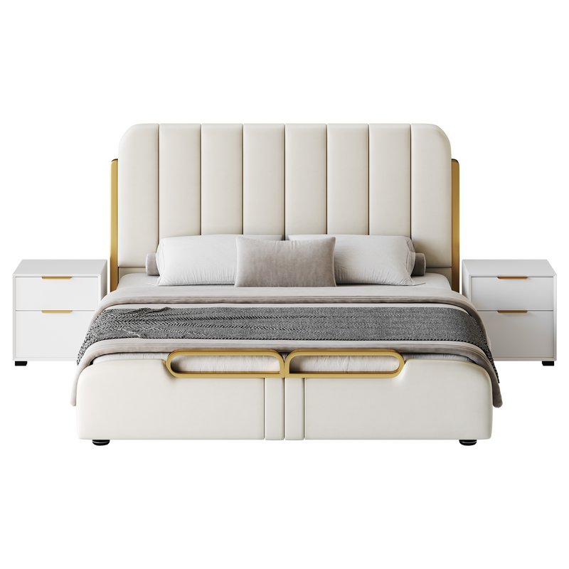 Upholstered Headboard Bed Frame Modern Panel Bed I - Image 12