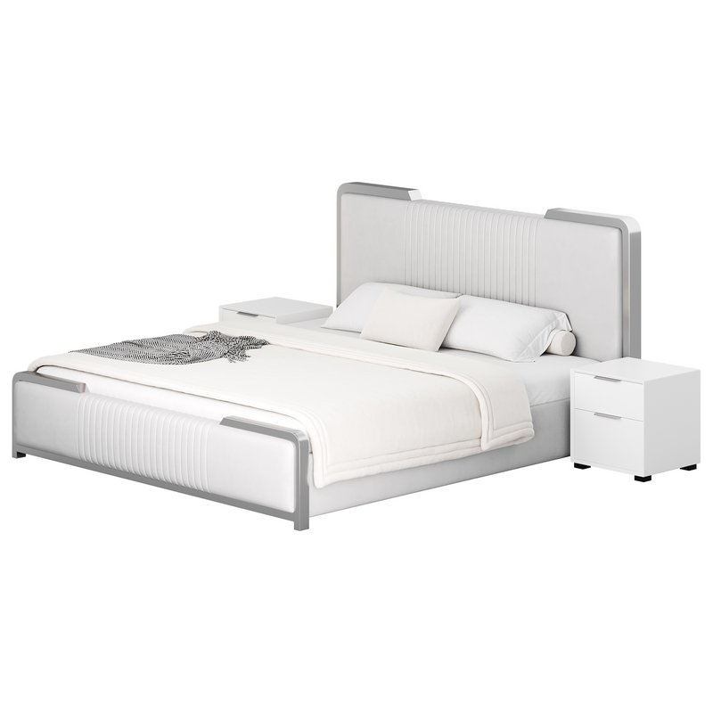 Glamorous White Wood Upholstered Bed I - Image 11