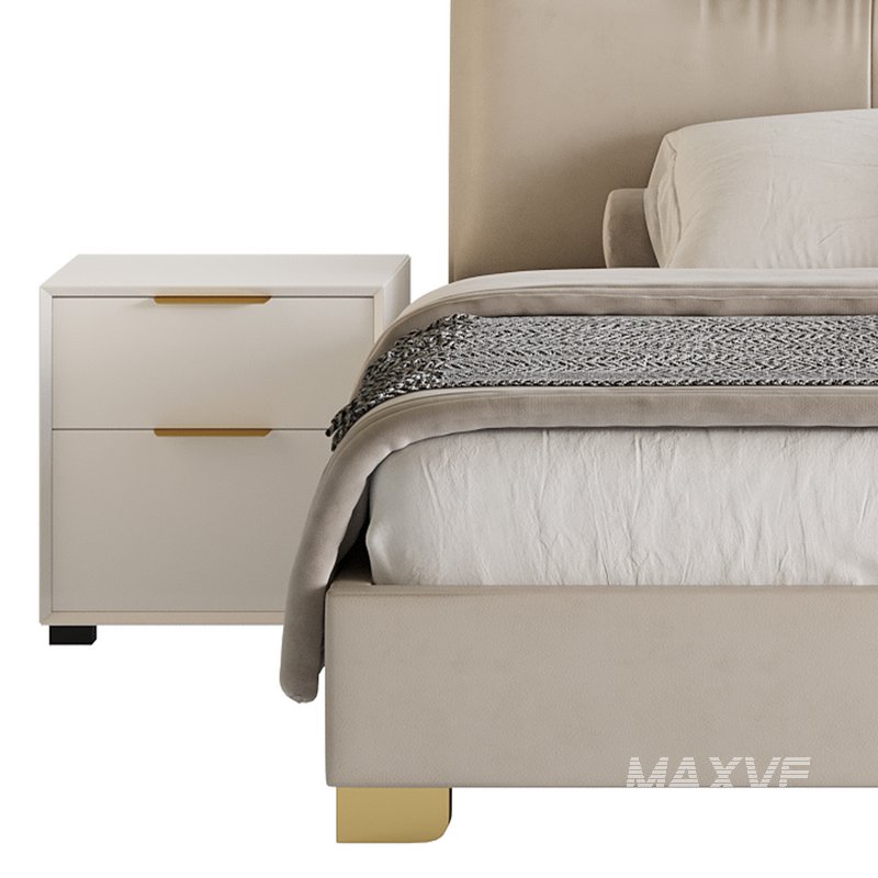 Elegant Beige Upholstered Modern Headboard Bed - Image 12
