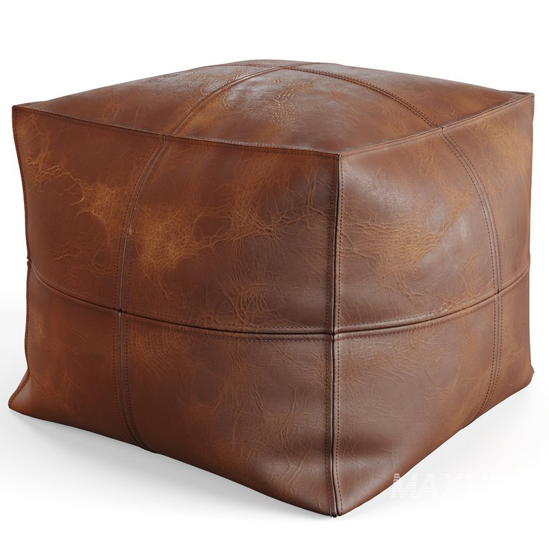 Vintage Leather Pouf - Image 1