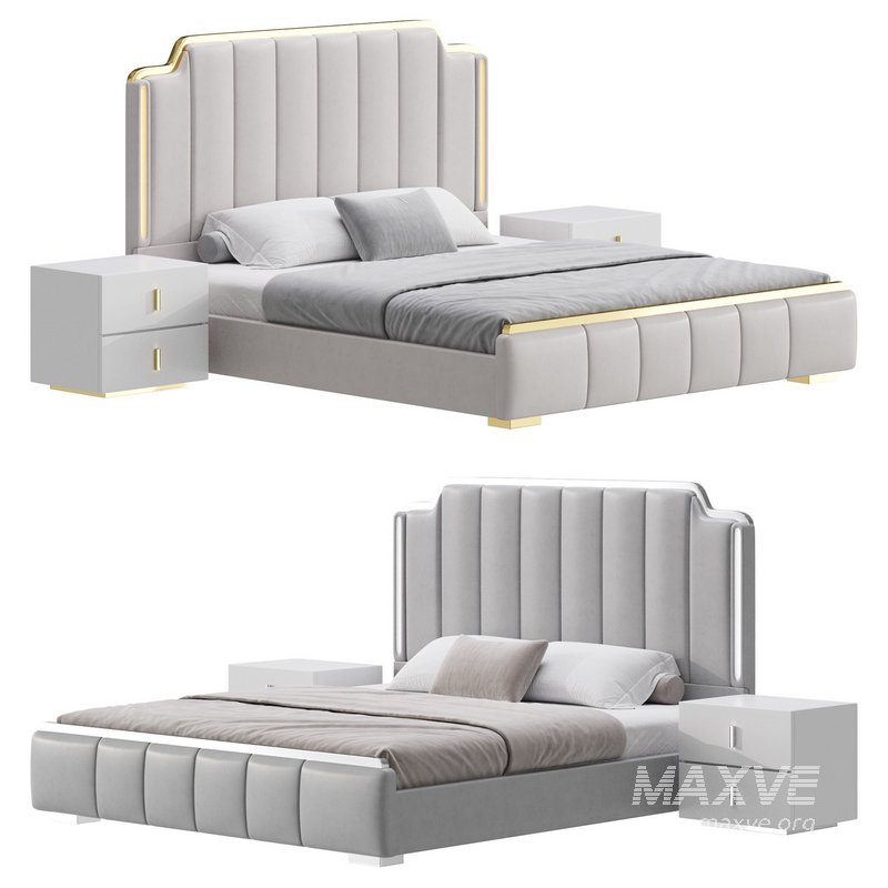 Glam Beige Upholstered Bed - Image 1