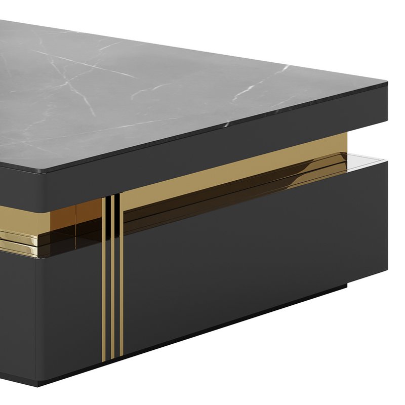 Trimied 43 Modern Black Square Storage Coffee Table Stone Top & 4 Wood Drawers - Image 12