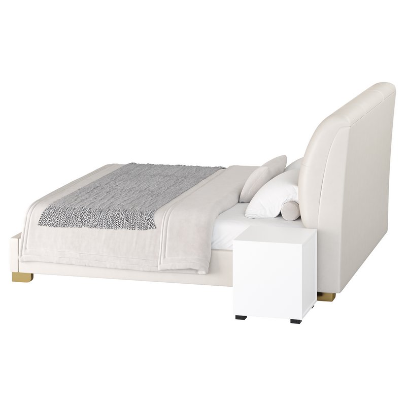 Elegant Beige Upholstered Modern Headboard Bed - Image 13