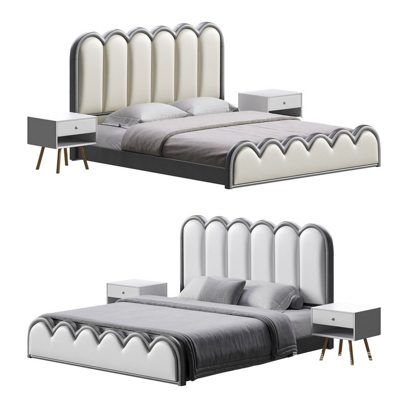 White Genuine Leather Upholstered Modern Panel Bed - Image 1