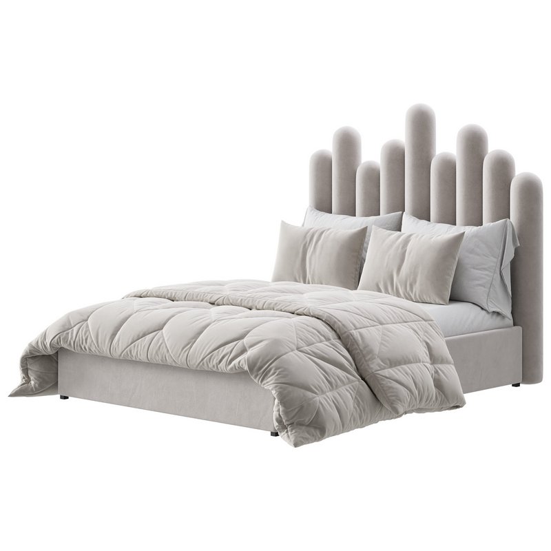 Light Wood Upholstered Panel Modern Bed - Image 1