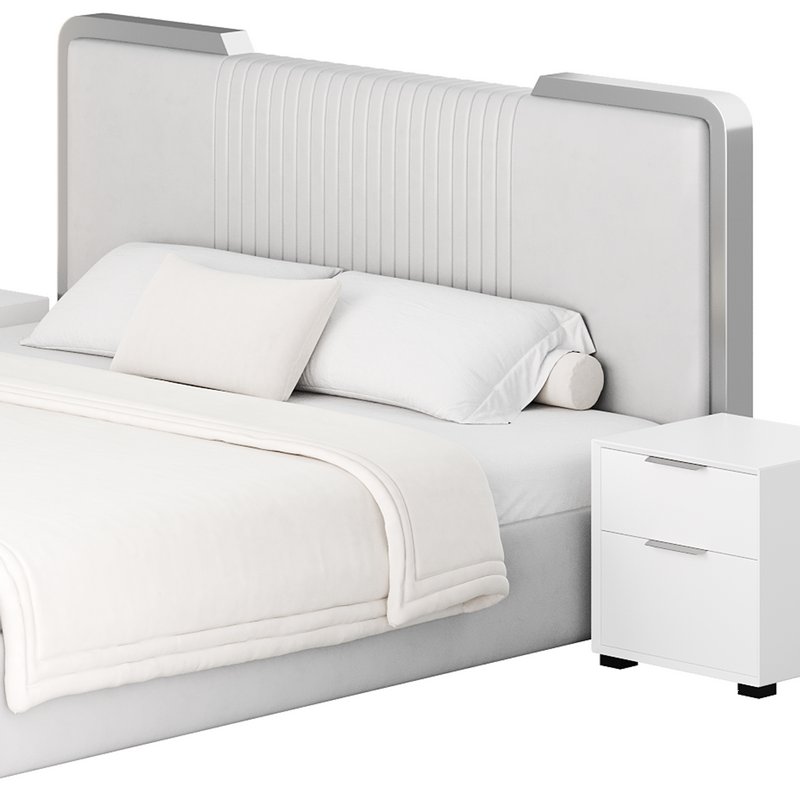Glamorous White Wood Upholstered Bed I - Image 13