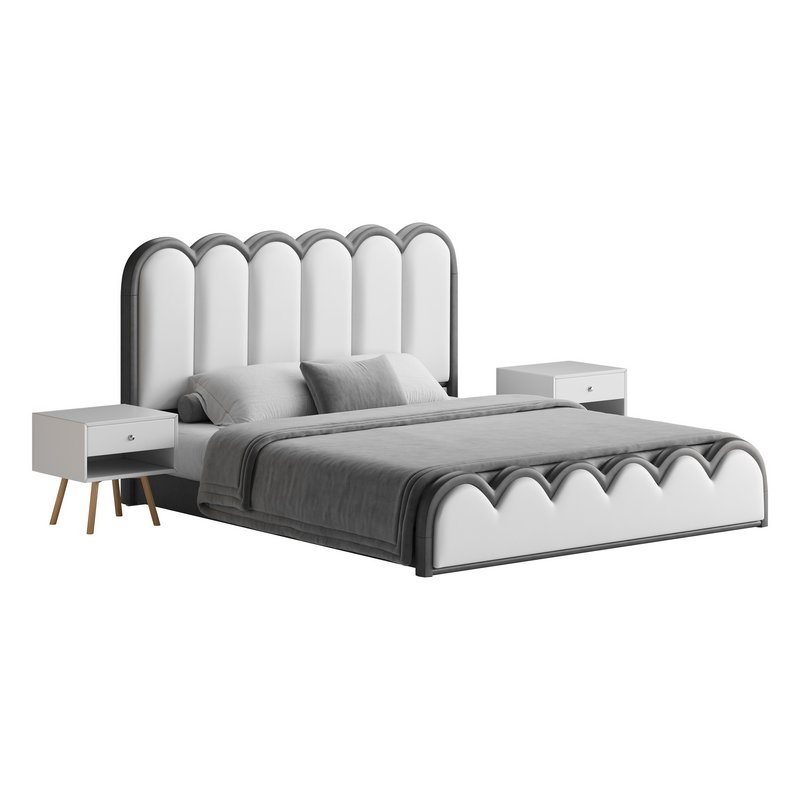 White Genuine Leather Upholstered Modern Panel Bed - Image 13