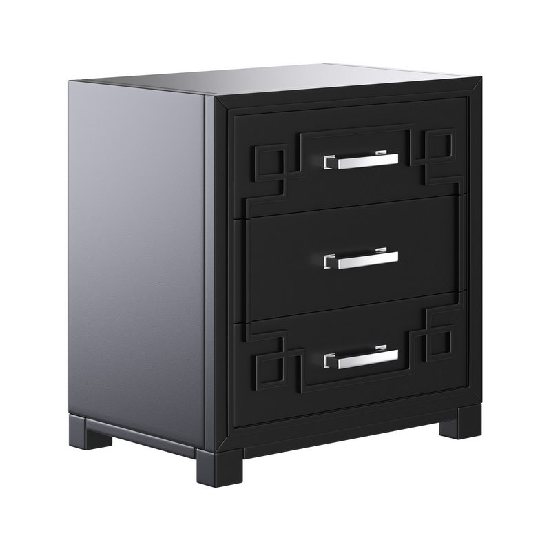 SAFAVIEH Raina Three Drawer Greek Key Night Stand Black - Image 1