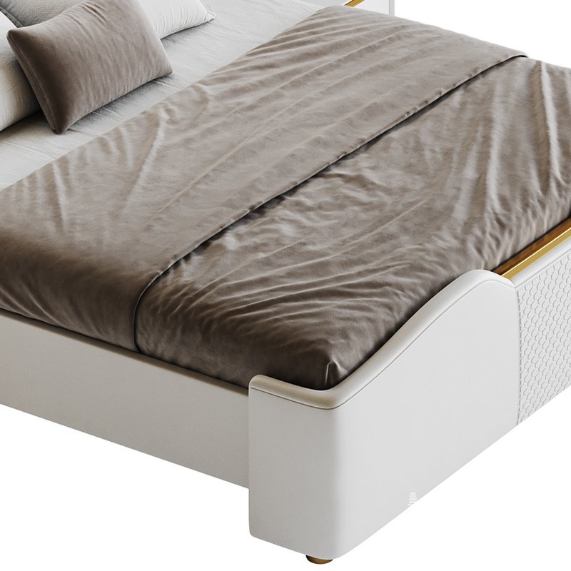 Modern Off-White Upholstered Tufted King Bed - Image 14