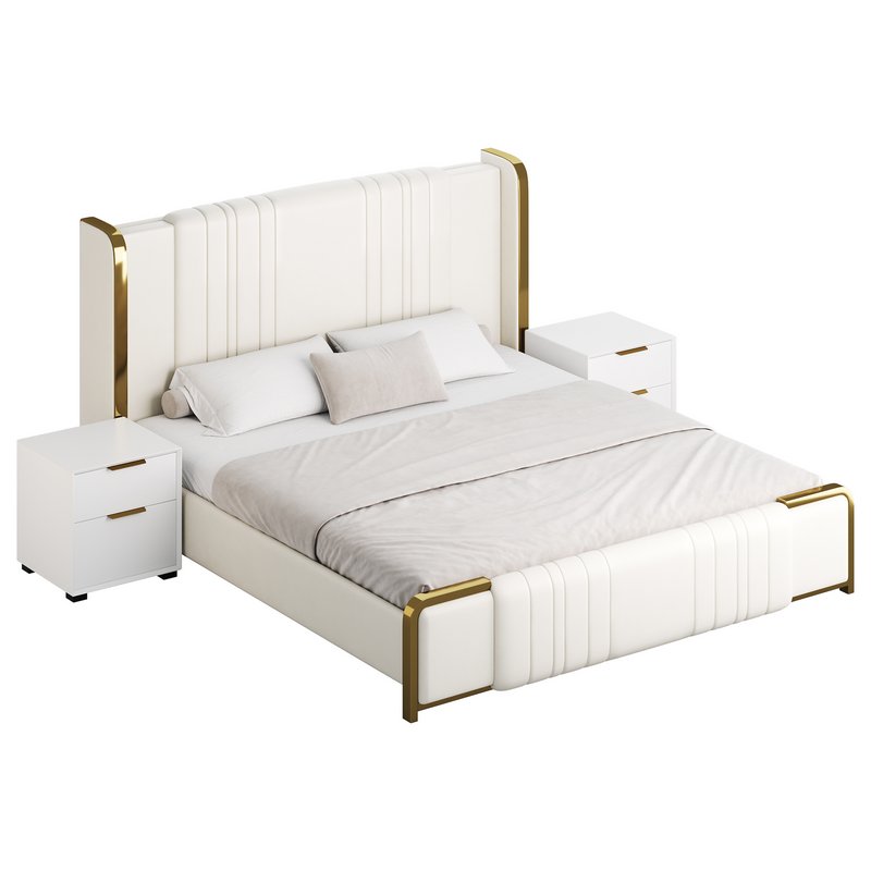 Glamorous White Upholstered Wingback Bed I - Image 13