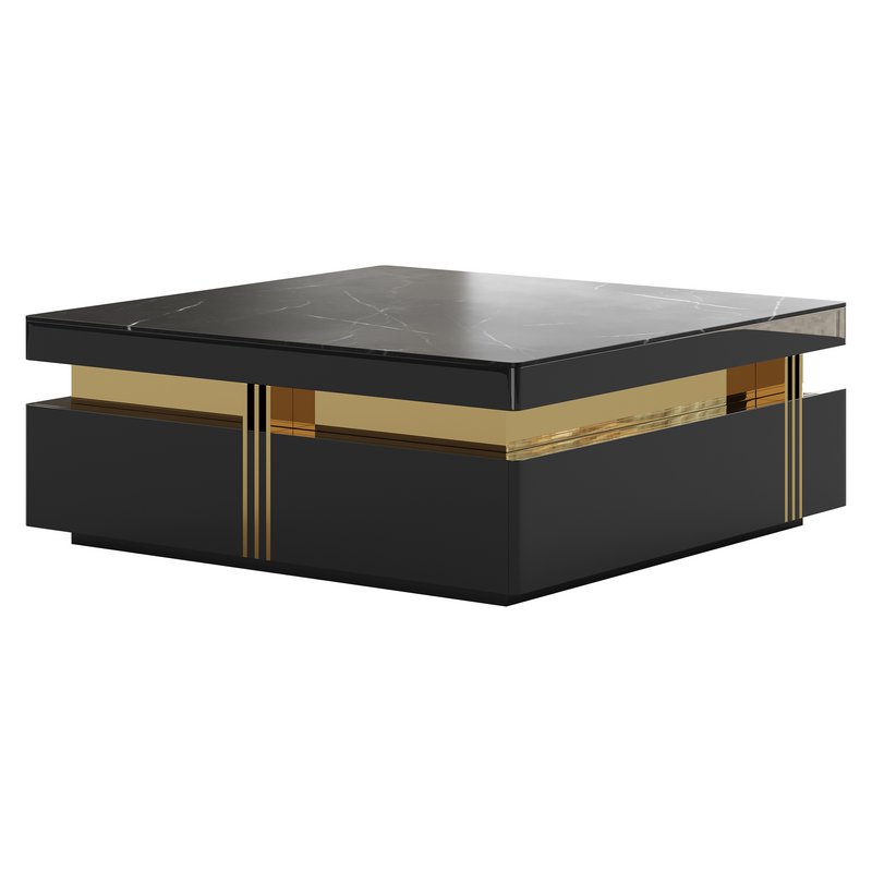 Trimied 43 Modern Black Square Storage Coffee Table Stone Top & 4 Wood Drawers - Image 13