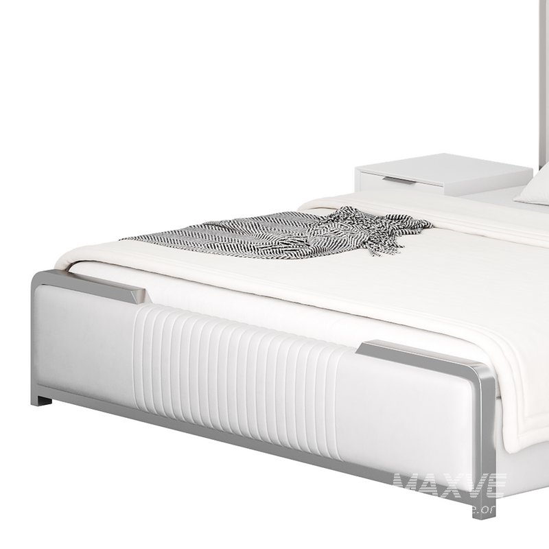 Glamorous White Wood Upholstered Bed I - Image 12