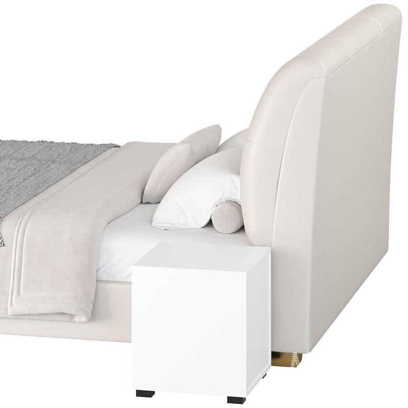 Elegant Beige Upholstered Modern Headboard Bed - Image 14