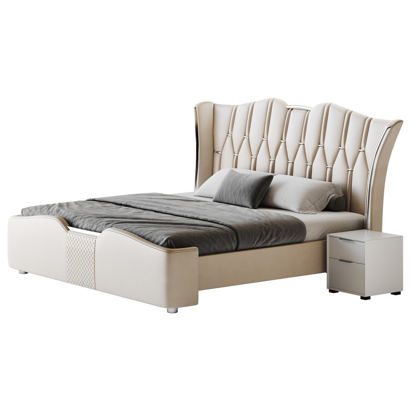 Modern Off-White Upholstered Tufted King Bed - Image 13