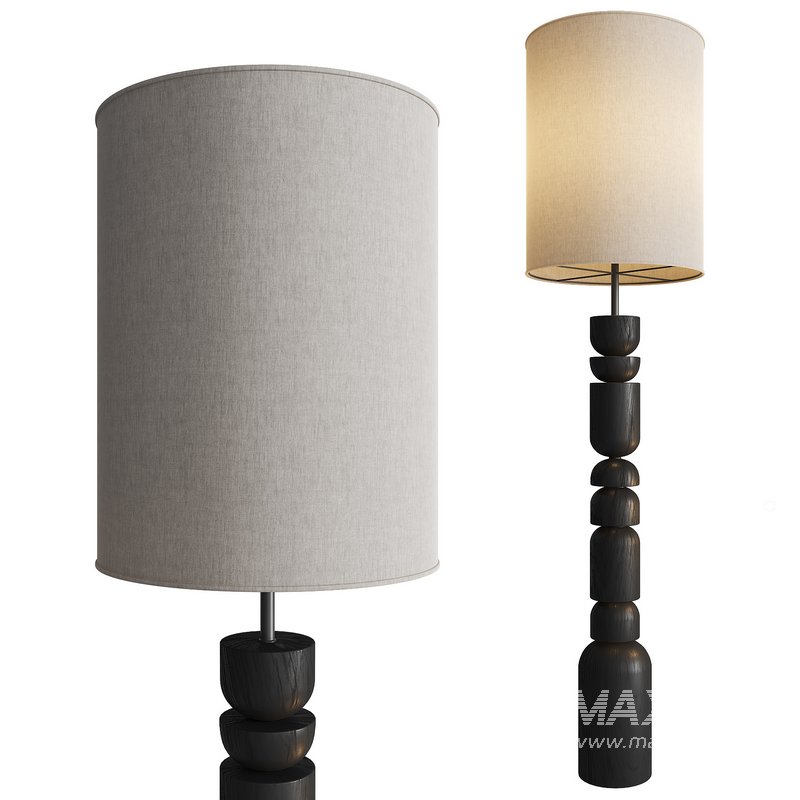 Aska – Charred Wood And Natural Linen Floor Lamp - Image 1