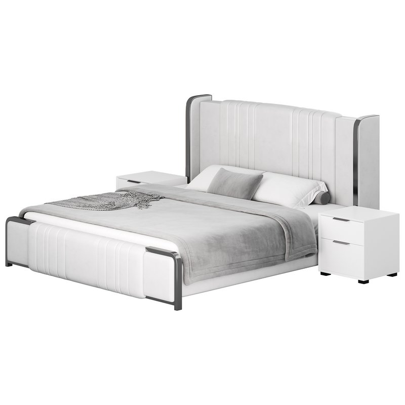 Glamorous White Upholstered Wingback Bed I - Image 15