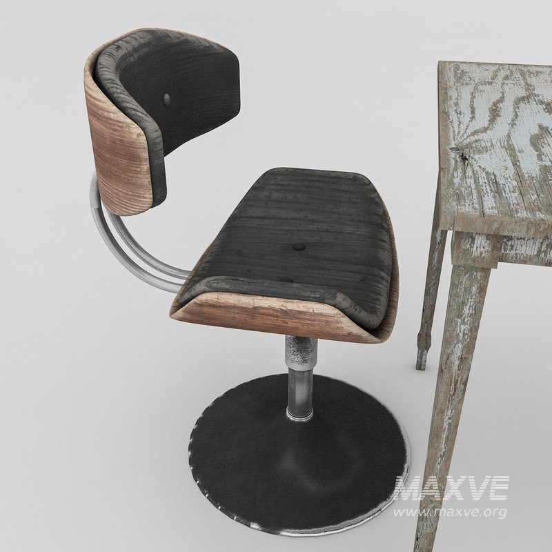 3D old chair and table - Image 2