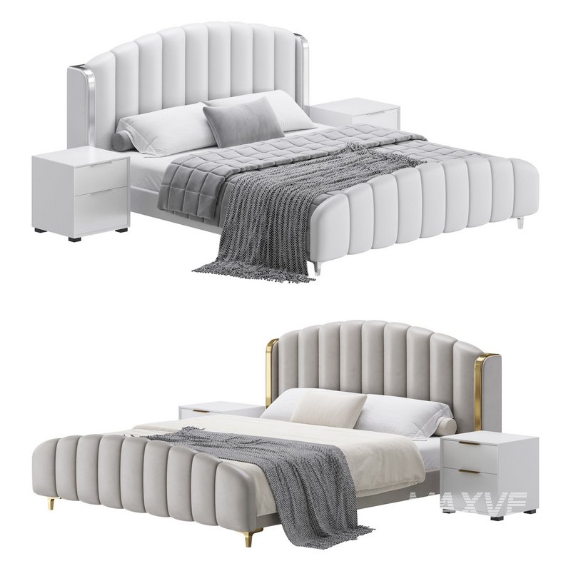 Glamorous Beige Upholstered Wingback Bed - Image 1