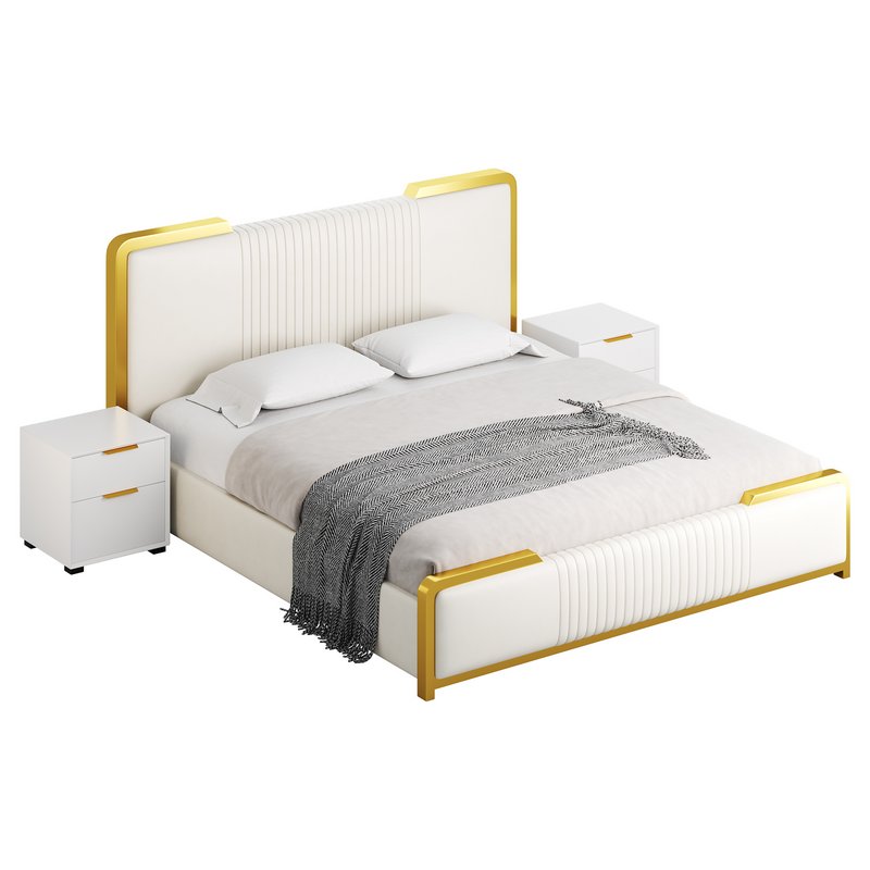 Glamorous White Wood Upholstered Bed I - Image 15