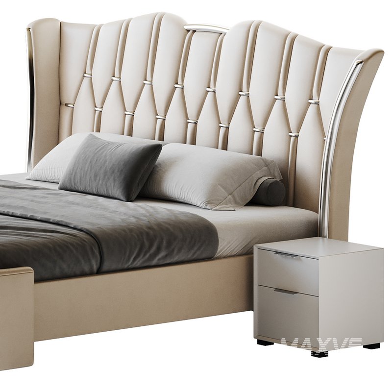 Modern Off-White Upholstered Tufted King Bed - Image 15