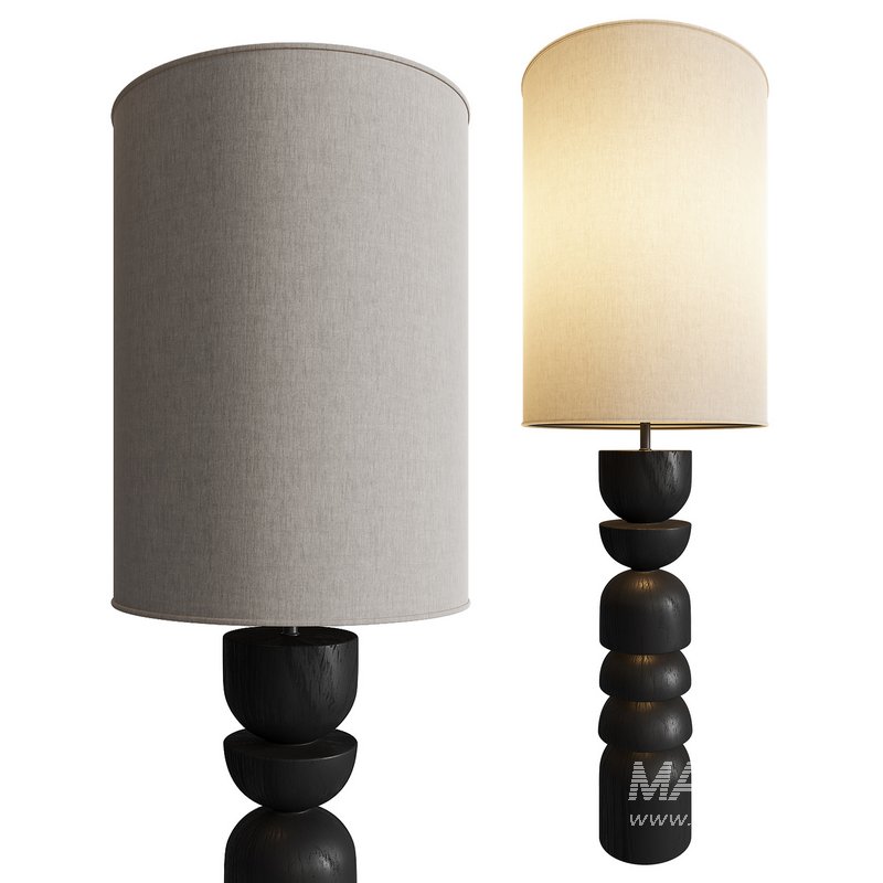 Aska Charred Wood And Natural Linen Table Lamp - Image 1