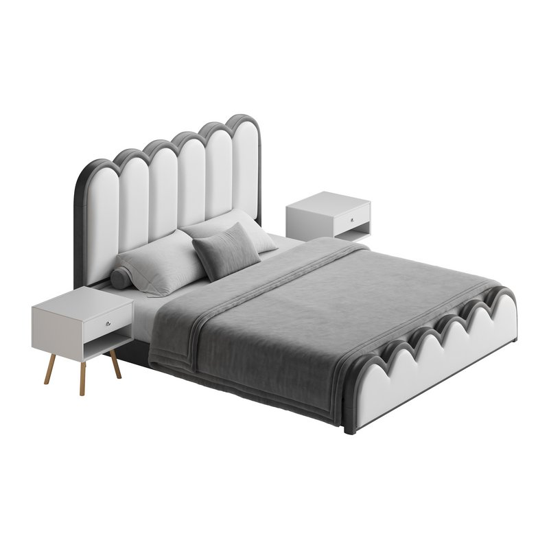 White Genuine Leather Upholstered Modern Panel Bed - Image 16