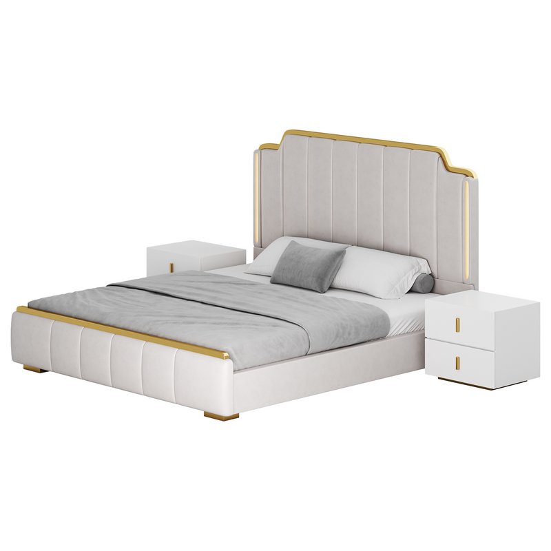 Glam Beige Upholstered Bed - Image 15