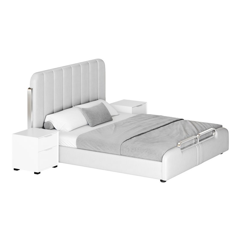 Upholstered Headboard Bed Frame Modern Panel Bed I - Image 16