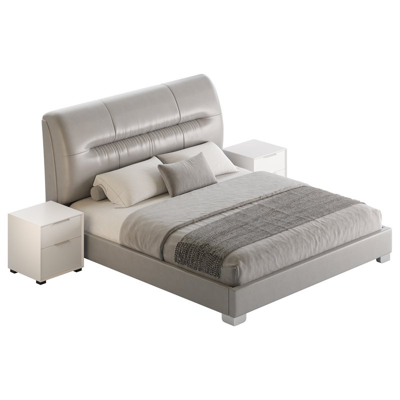 Elegant Beige Upholstered Modern Headboard Bed - Image 15