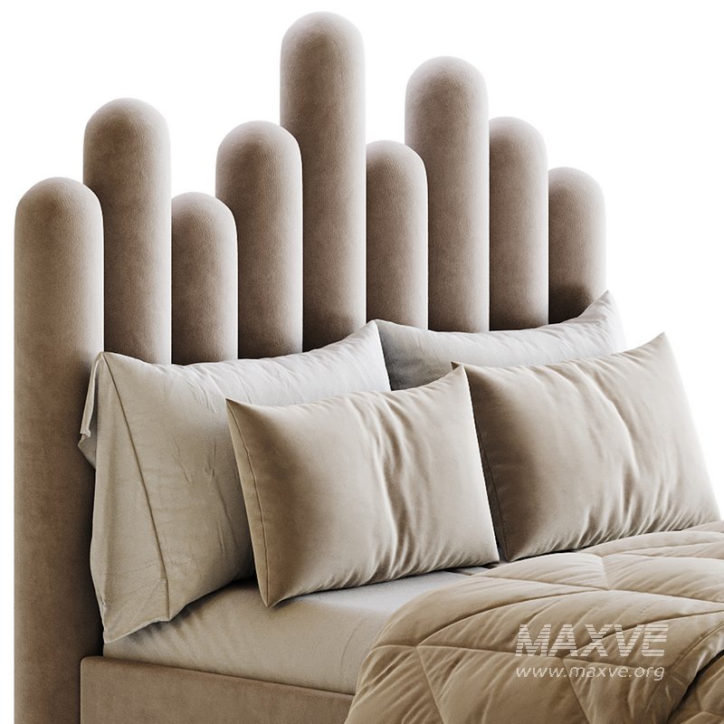 Light Wood Upholstered Panel Modern Bed - Image 18