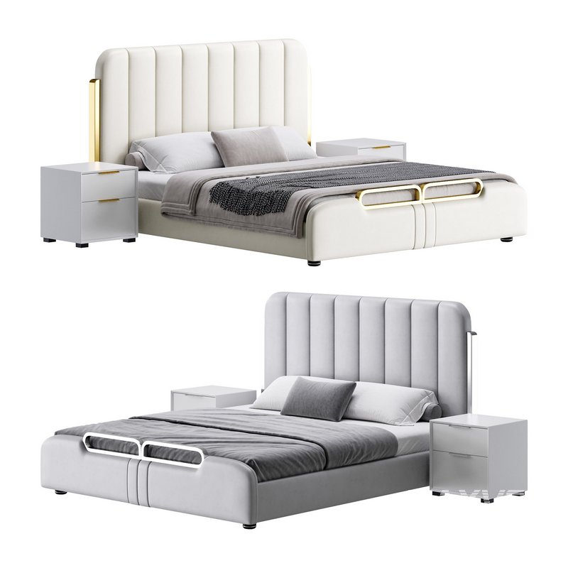Upholstered Headboard Bed Frame Modern Panel Bed I - Image 1