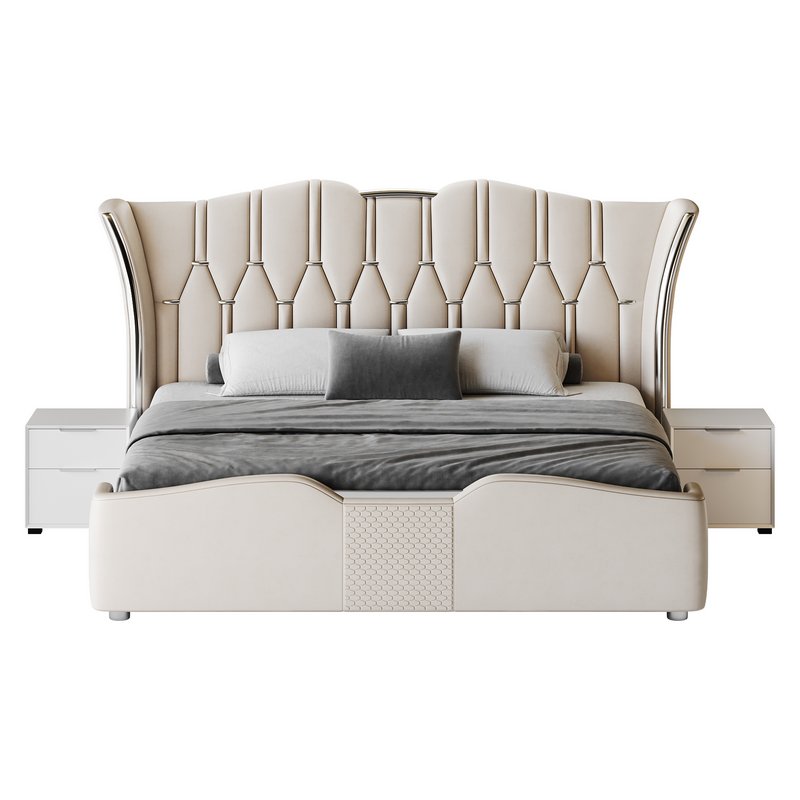 Modern Off-White Upholstered Tufted King Bed - Image 17