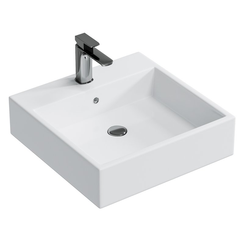 Wall-mounted or countertop washbasin BS6050 – high-gloss white cast marble - Image 1