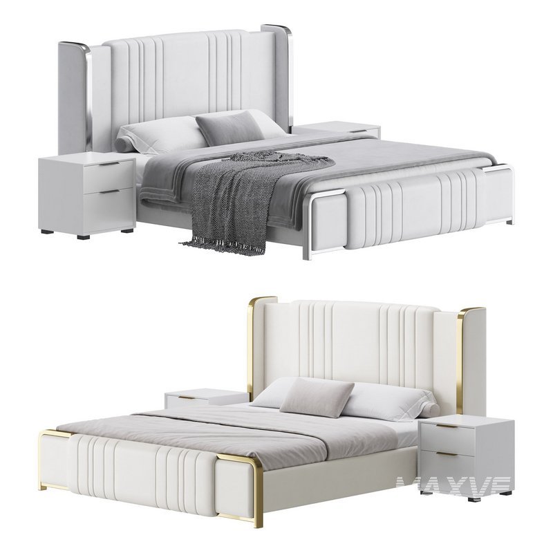 Glamorous White Upholstered Wingback Bed I - Image 1