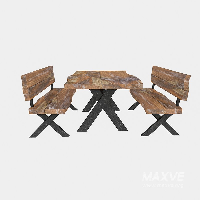 3D 3D natural wood table chair model - Image 1
