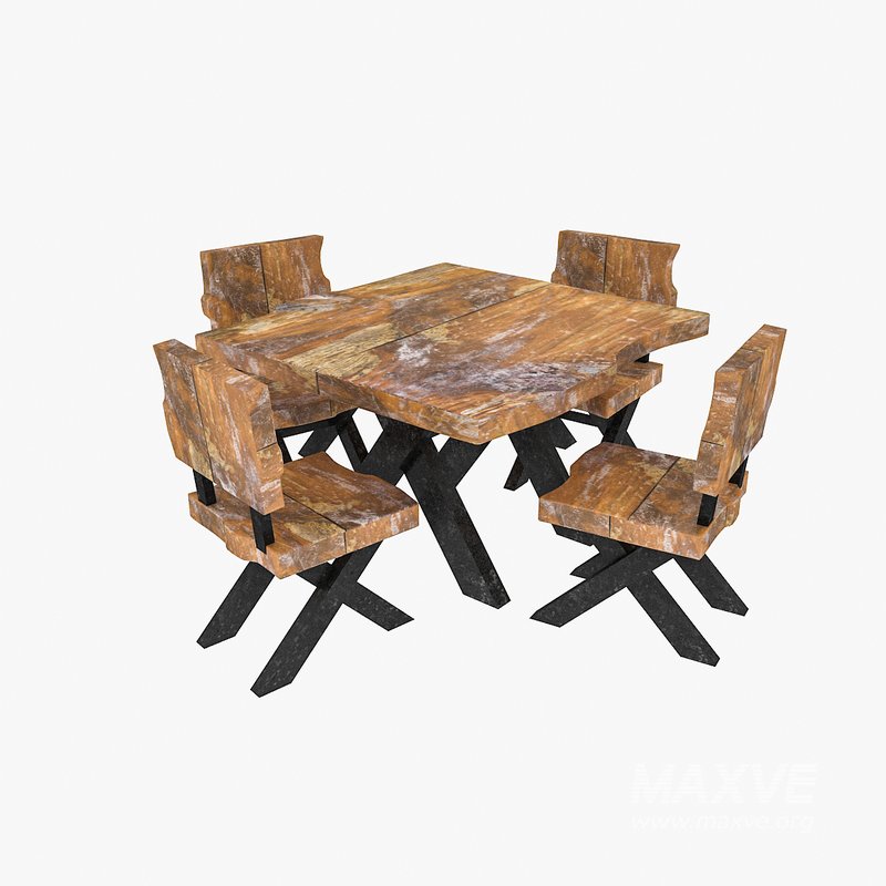 natural wood table chair 02 3D model 3D model - Image 6