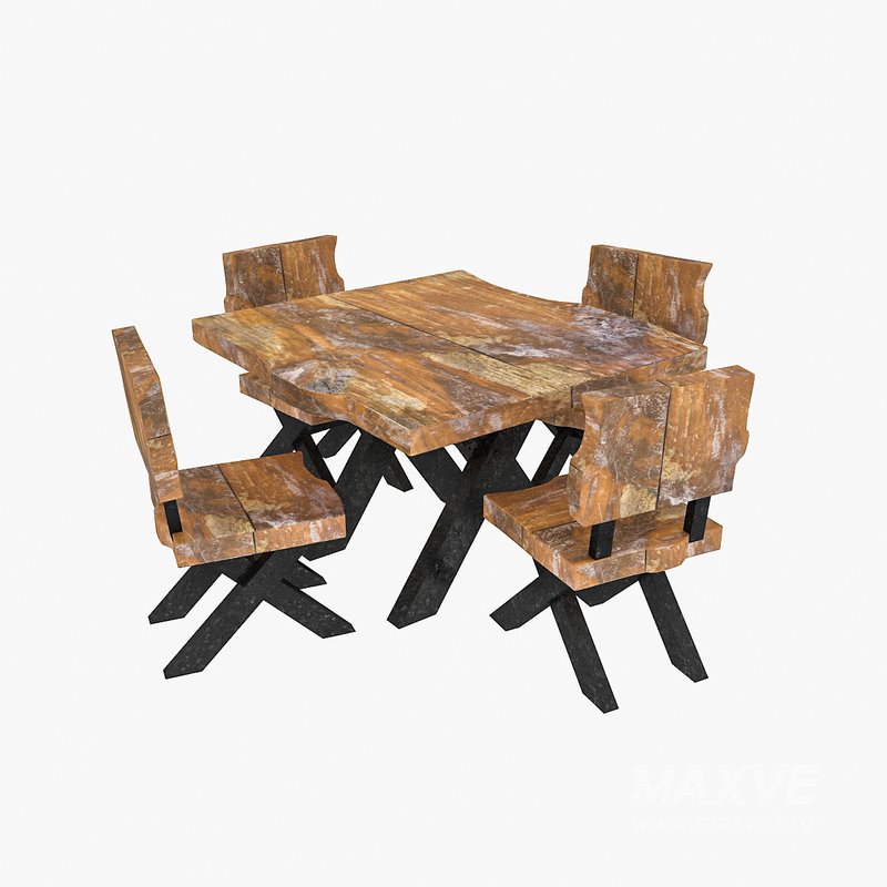 natural wood table chair 02 3D model 3D model - Image 4