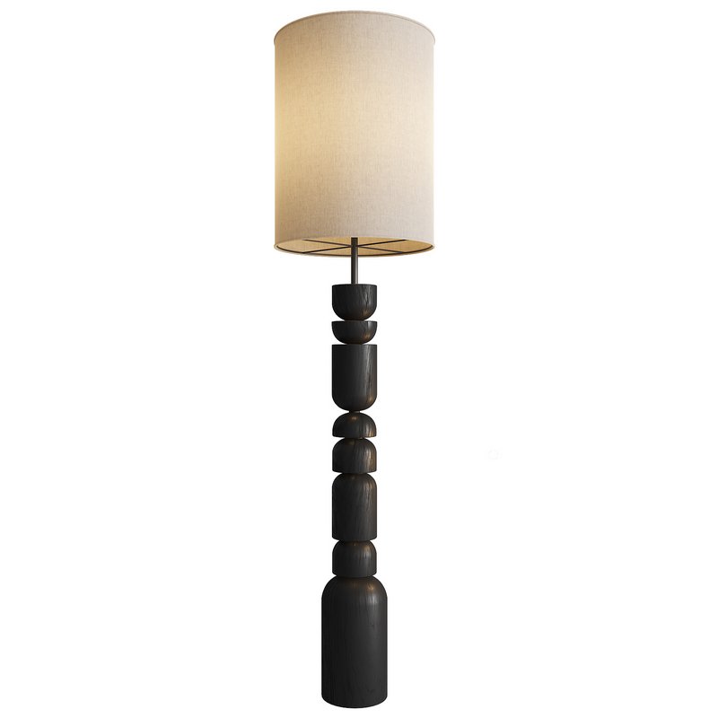 Aska – Charred Wood And Natural Linen Floor Lamp - Image 2