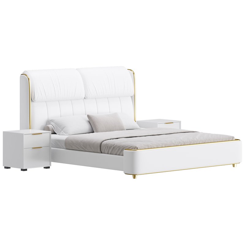 Elegant White Pine Wood Panel Bed - Image 2