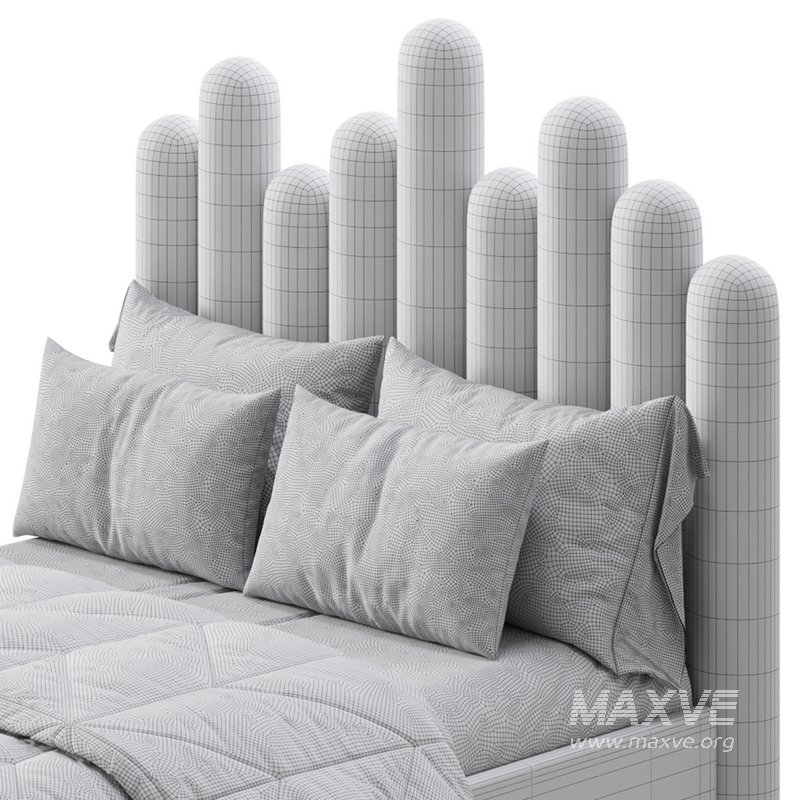 Light Wood Upholstered Panel Modern Bed - Image 23