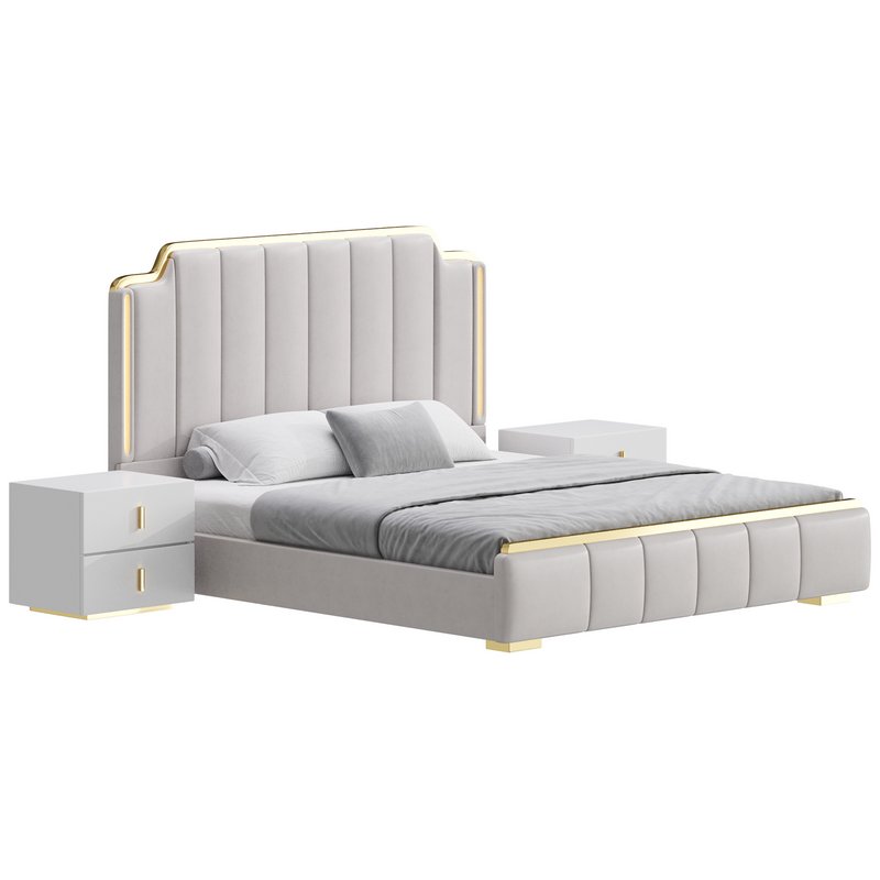 Glam Beige Upholstered Bed - Image 2
