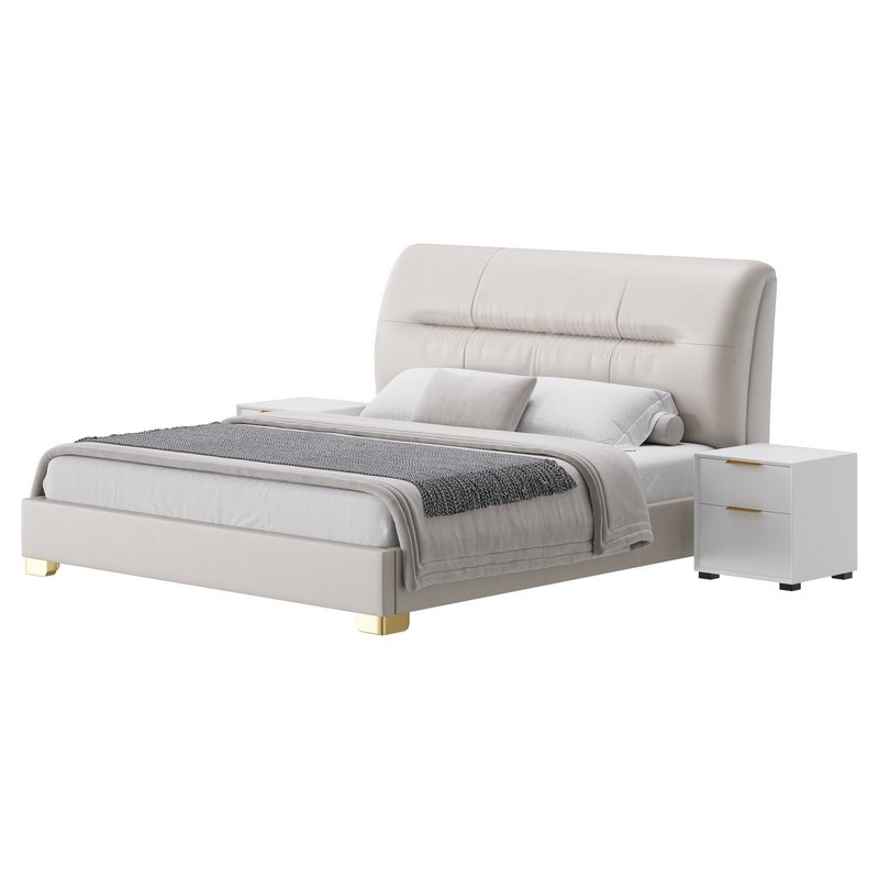 Elegant Beige Upholstered Modern Headboard Bed - Image 2