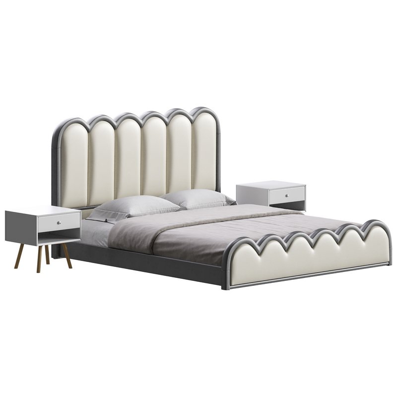 White Genuine Leather Upholstered Modern Panel Bed - Image 2