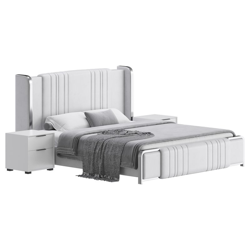Glamorous White Upholstered Wingback Bed I - Image 2