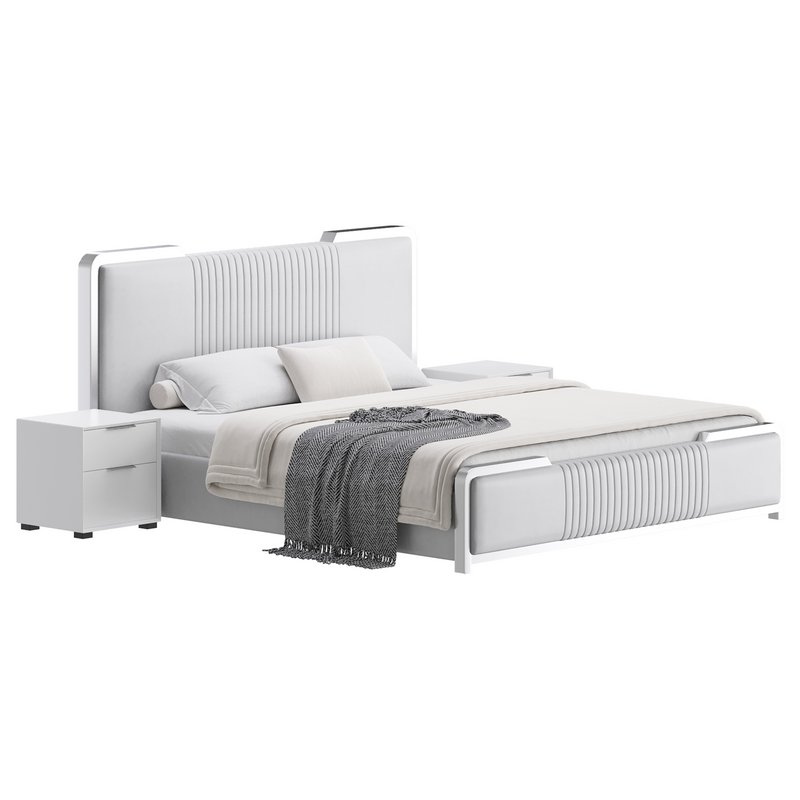 Glamorous White Wood Upholstered Bed I - Image 2