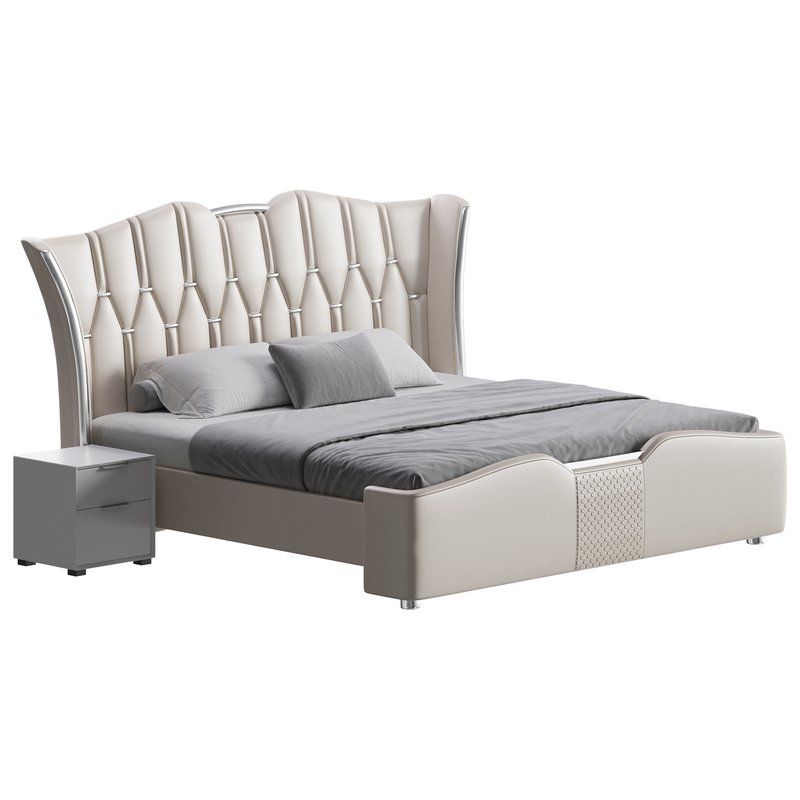 Modern Off-White Upholstered Tufted King Bed - Image 3