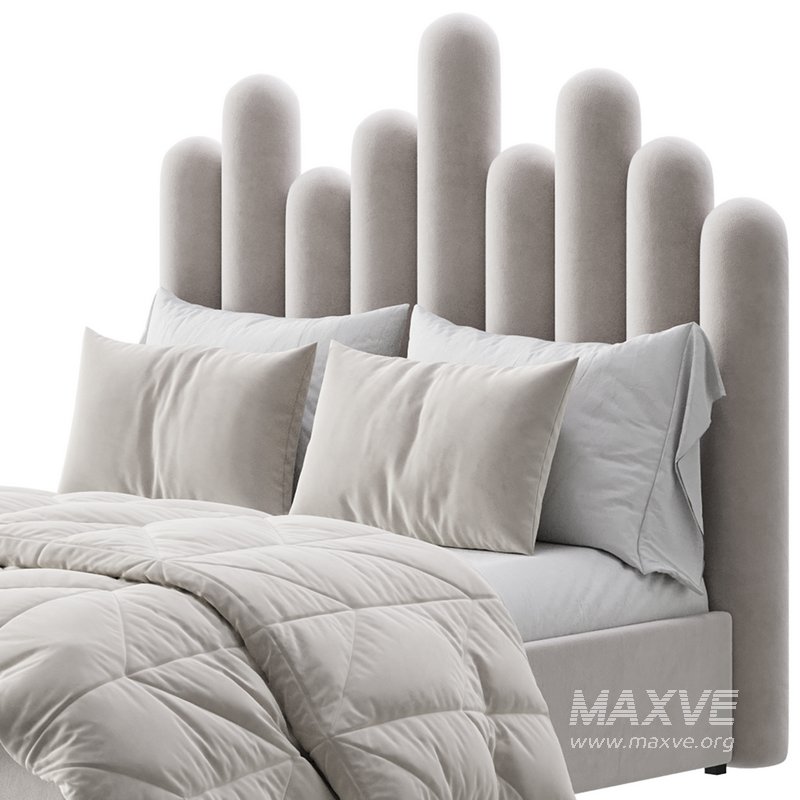 Light Wood Upholstered Panel Modern Bed - Image 3