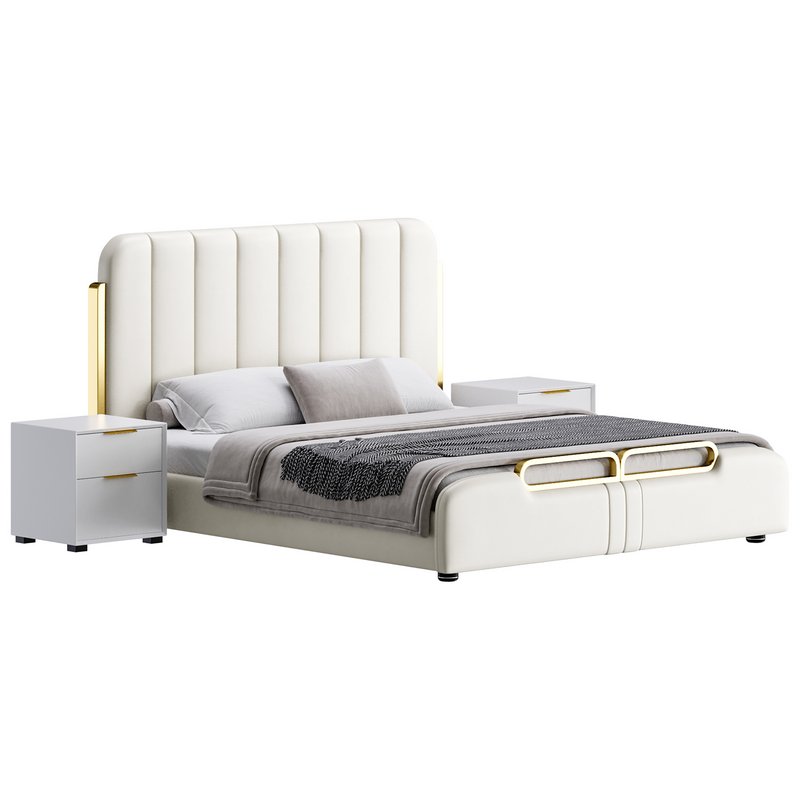Upholstered Headboard Bed Frame Modern Panel Bed I - Image 4